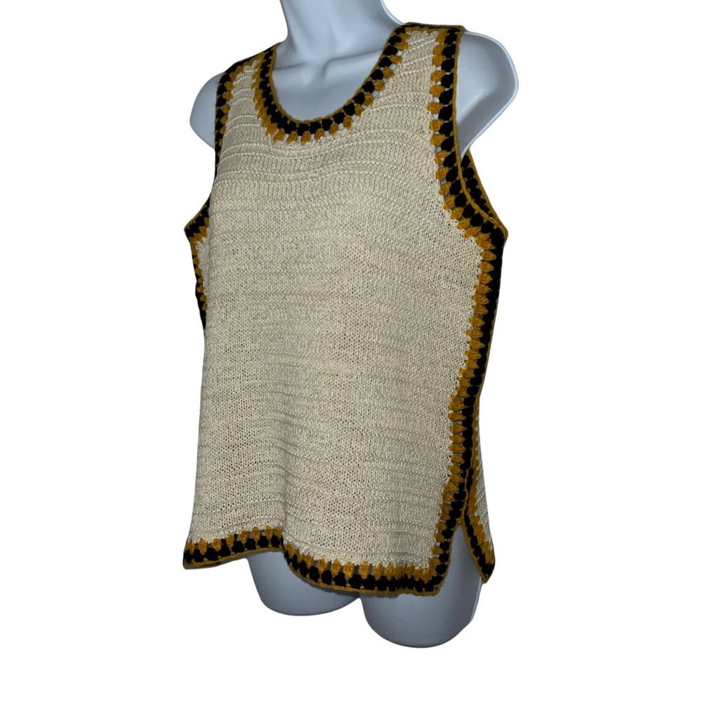 Boston Proper Cream Retro 70's Style Boho Bohemian Sleeveless Pullover Sweater S - Picture 5 of 10